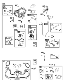 Carburetor And Fuel Supply Group Diagram and Parts List for 44U777-0011-G1 400000 - 699999 Briggs and Stratton Engine